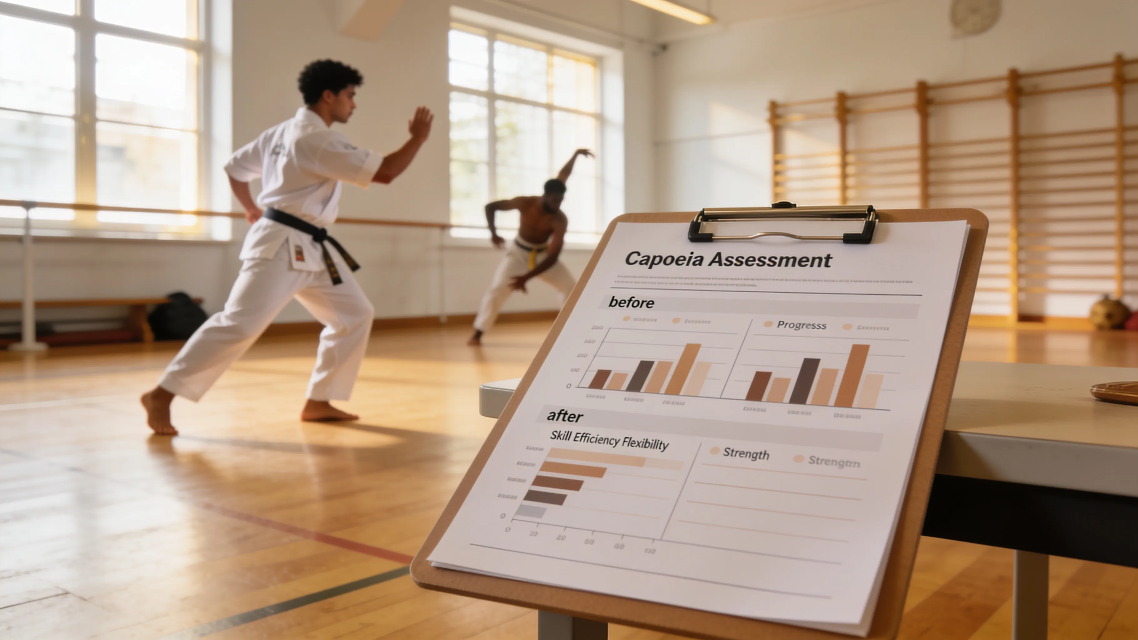 Ficha de avaliação capoeira: compare o antes e depois de cada aluno num gráfico real