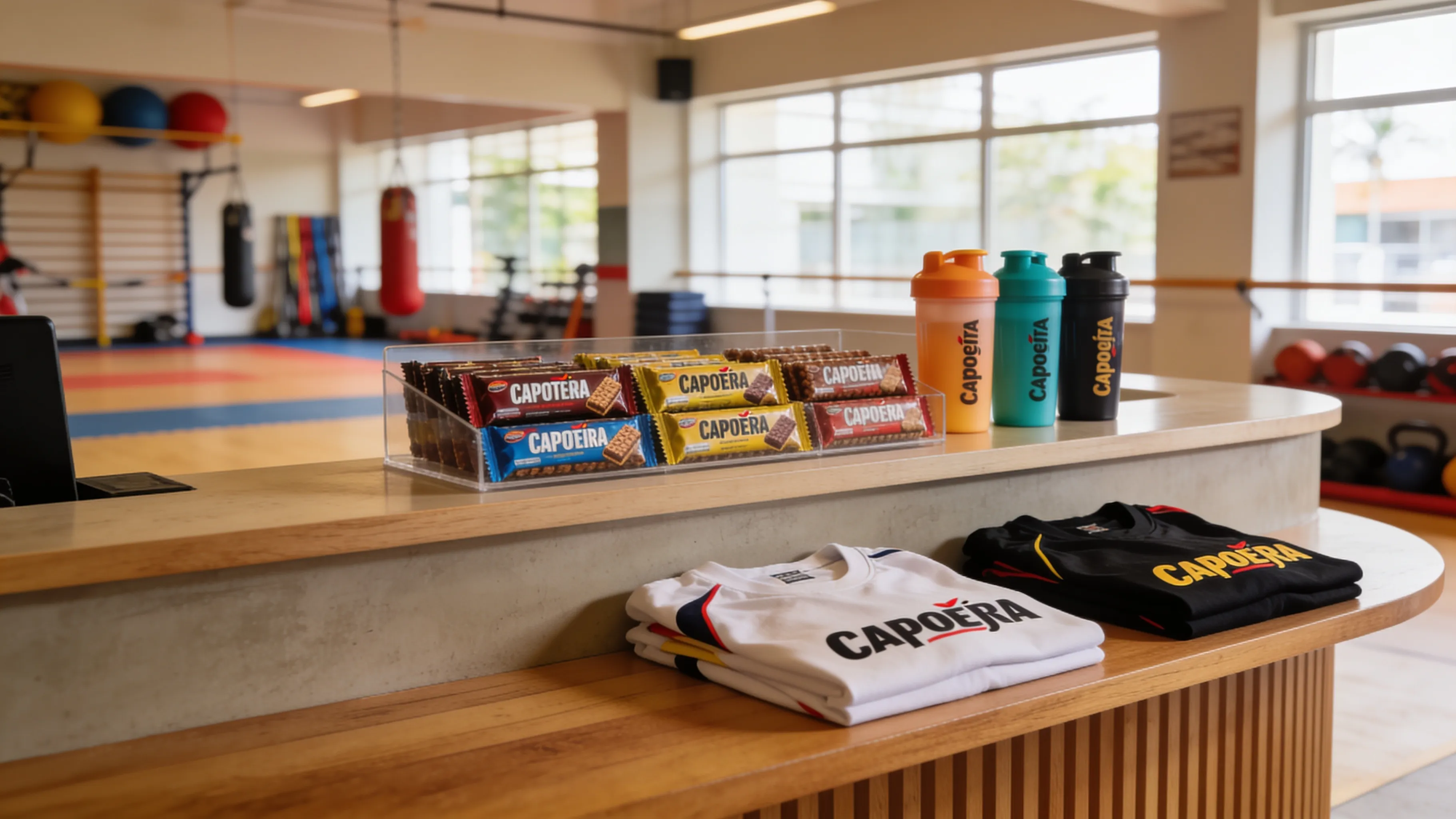 Produtos no balcão: como vender barra, squeeze e uniforme sem confundir caixa no PDV capoeira